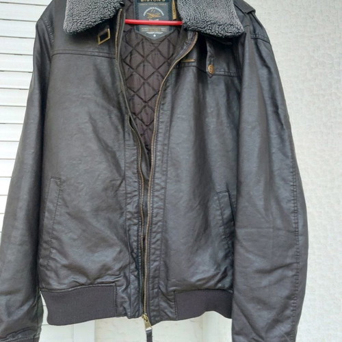 Bistons men's leather jacket L brown with fur used