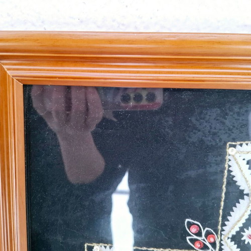 Framed handmade cross from silkworm cocoon like new