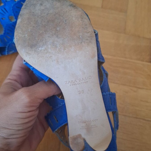 Zara sandals like new, blue suede with laser-cut design