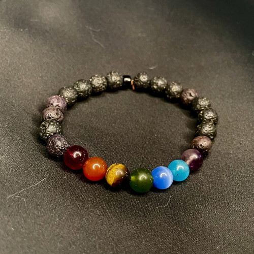 Chakra bracelet with lava stones and crystal beads