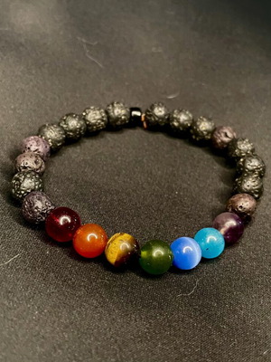 Chakra bracelet with lava stones and crystal beads