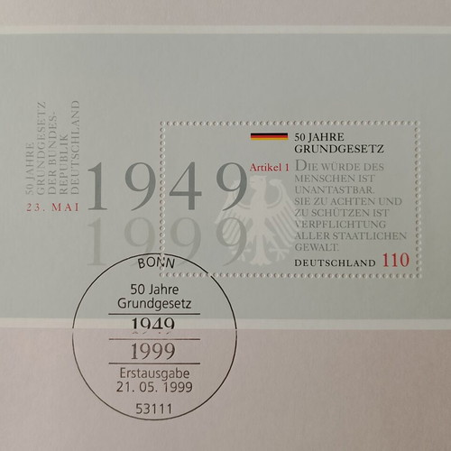 German stamps 1999 with first day covers Bonn and Frankfurt