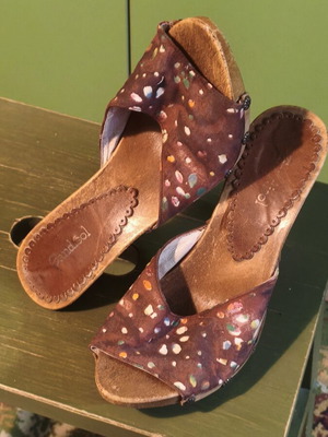 Spanish wooden clogs used, size 39, brown, 10cm heel, Sandisol