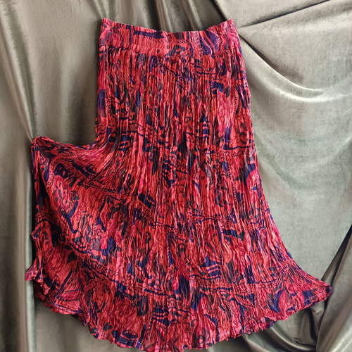 Vintage printed pleated boho accordion style skirt used, blue and brown