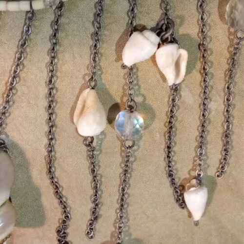 Accessorize necklace new with mother of pearl, shells, crystals, and metal details