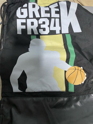 Greek Fr beach bag used, black backpack with mark