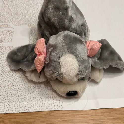 Plush dog gray teddy bear like new, about 25 cm