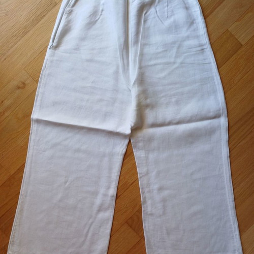 Linen pants Marks & Spencer used, white with sequin belt, size S