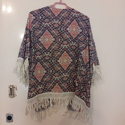 Kimono jacket with fringes new, one size, multicolor Stradivarius