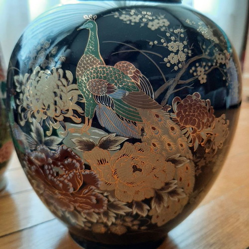 Porcelain vase used with Asian design, black