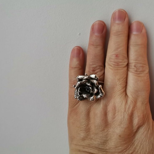 Rose ring new, silver plated with real rose