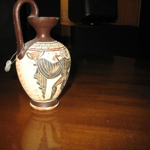 Imitation ancient black-figure Corinthian oinochoe used, 14 cm height
