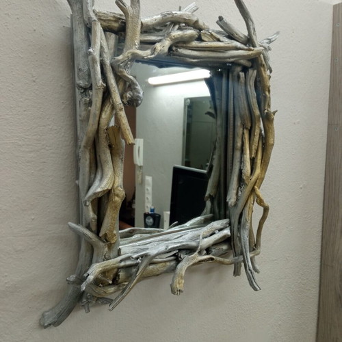 Mirror with driftwood frame new, 35x35 cm