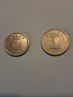 Malta coin set used, 5 cents crab & 10 cents lampuka fish
