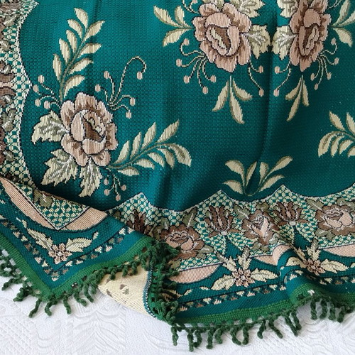 Damask tablecloth new, cotton with fringes