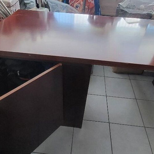 Desk used, large rosewood construction with storage and glass top