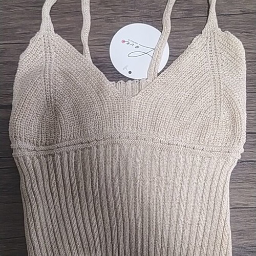 Crop top knitted with golden thread, new, beige, size S