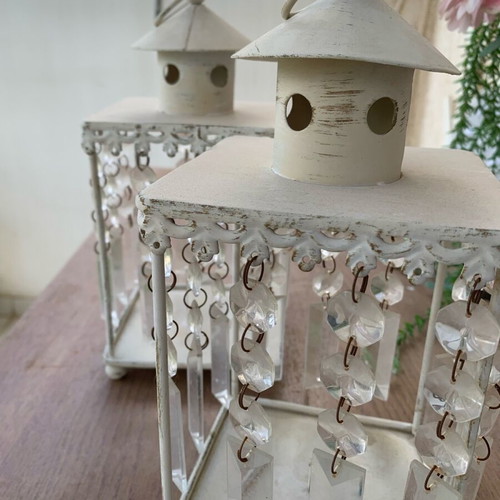 Lanterns with crystals, metal candle holders, set of 2