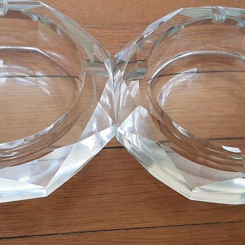 Set of 2 glass ashtrays used, large and heavy