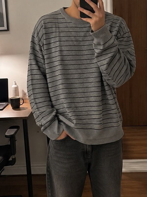 Men's gray striped long-sleeve shirt, size large