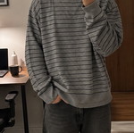 Men's gray striped long-sleeve shirt, size large