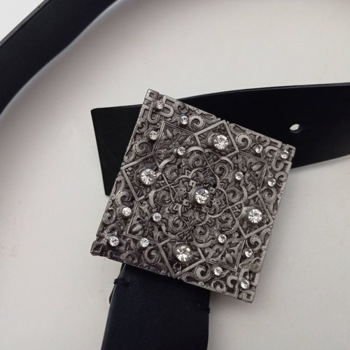 Vintage Y2K Black Wide Belt with Square Buckle and Rhinestones like new