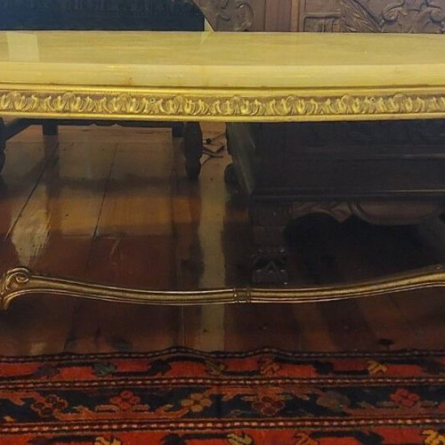 Vintage coffee table with natural onyx and bronze base