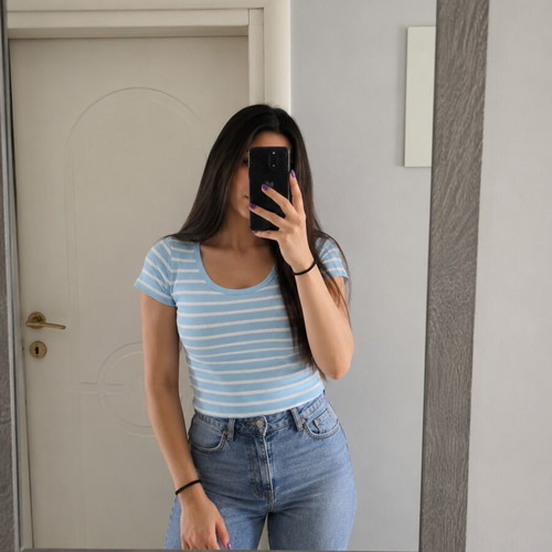 Striped women's blouse Marks & Spencer like new, blue and white, short-sleeve