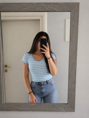 Striped women's blouse Marks & Spencer like new, blue and white, short-sleeve
