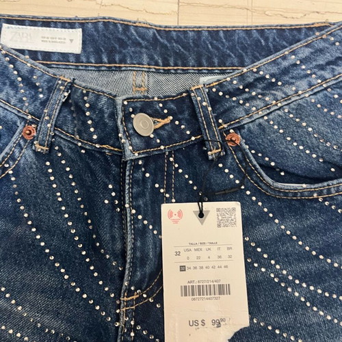Zara blue low-rise jeans with rhinestones new