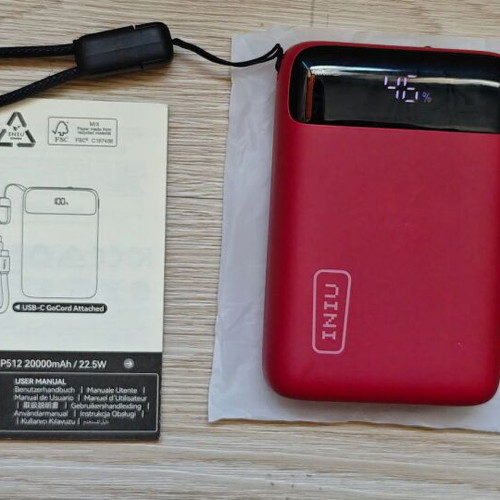 Power Bank INIU P512 20000mAh 22.5W with Built-in USB-C Cable New