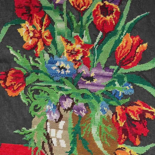 Handmade textile painting with floral design