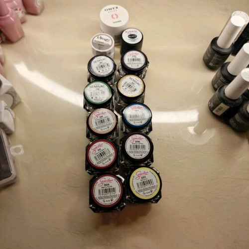 Semilac Mini Gel 10 used, 1 unused gel oxyx, 1 Buble gel black, 1 plastic gel white