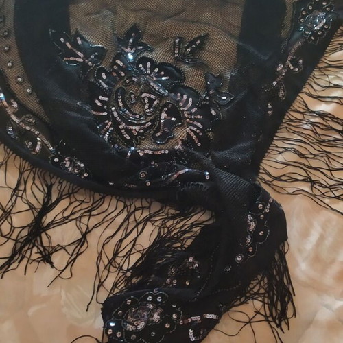 Scarf like new black evening embroidered with beads Toi&Moi