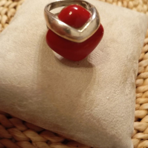 Silver ring size 16 with natural stone, used, 950 hallmark