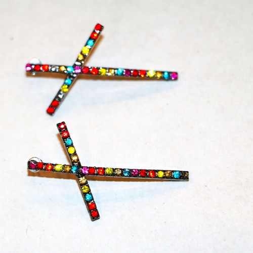 Antique diamond multicolor zirconia cross earrings new 6cm