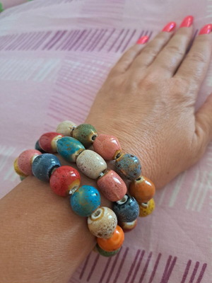 Handmade ceramic bead bracelets set of 3, new