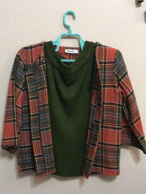Off-Shoulder Sweater and Plaid Cardigan Set size S like new