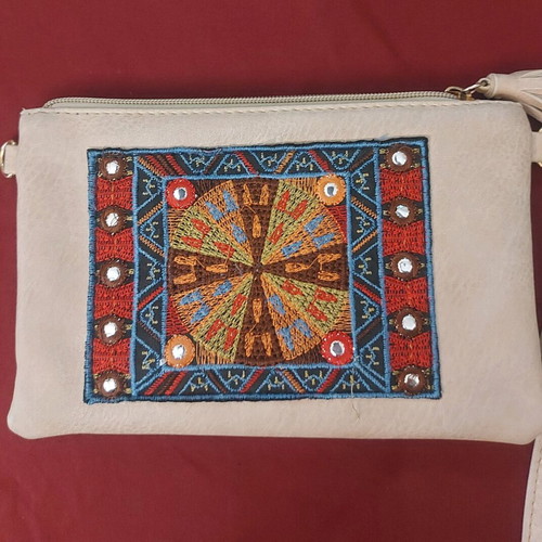 Boho design women's leatherette beige wallet-bag like new