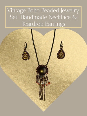 Vintage handmade jewelry set used with necklace and teardrop earrings