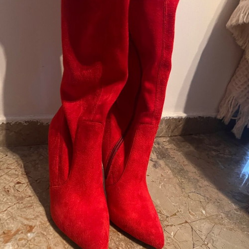 Sante red suede boots like new, 10 cm heel