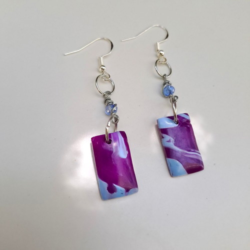 Square Earrings New Purple-Blue Recycled Hypoallergenic