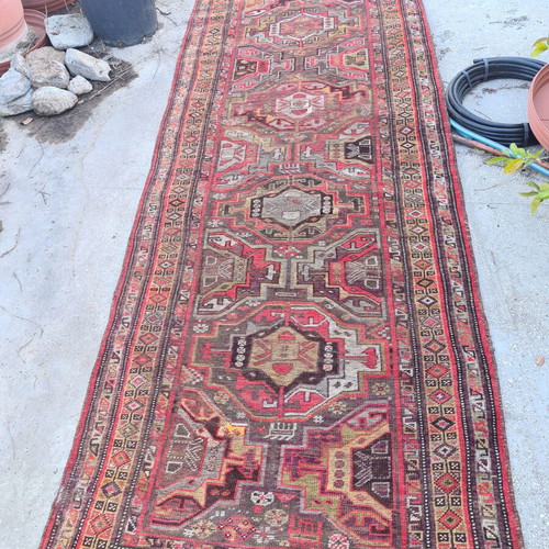 Oriental rug used 100 years old, 5m×1m runner with natural dyes