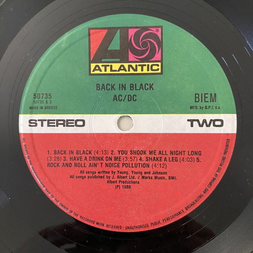AC/DC Back In Black Vinyl LP Album near mint metal