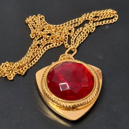 Vintage Russian necklace watch with ruby red faceted stone triangle like new