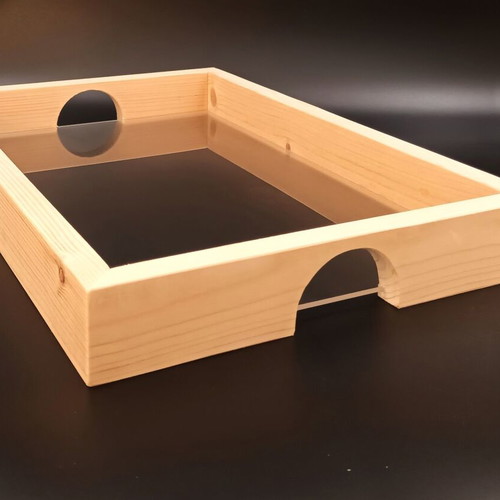 Serving trays new, handmade wood and plexiglass, made in Greece