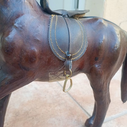 Vintage handmade wooden horse with leatherette