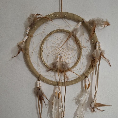 Handmade Boho Dreamcatcher double circle 28cm used, natural style