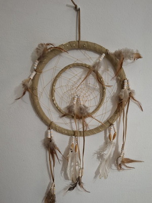 Handmade Boho Dreamcatcher double circle 28cm used, natural style