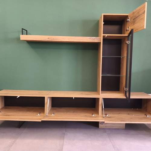 Ravenna living room unit Selena 240 x 170 x 40 used, natural oak with LED lighting